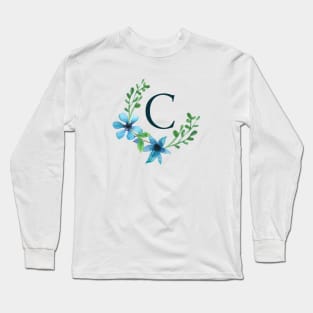 Floral Monogram C Pretty Blue Flowers Long Sleeve T-Shirt